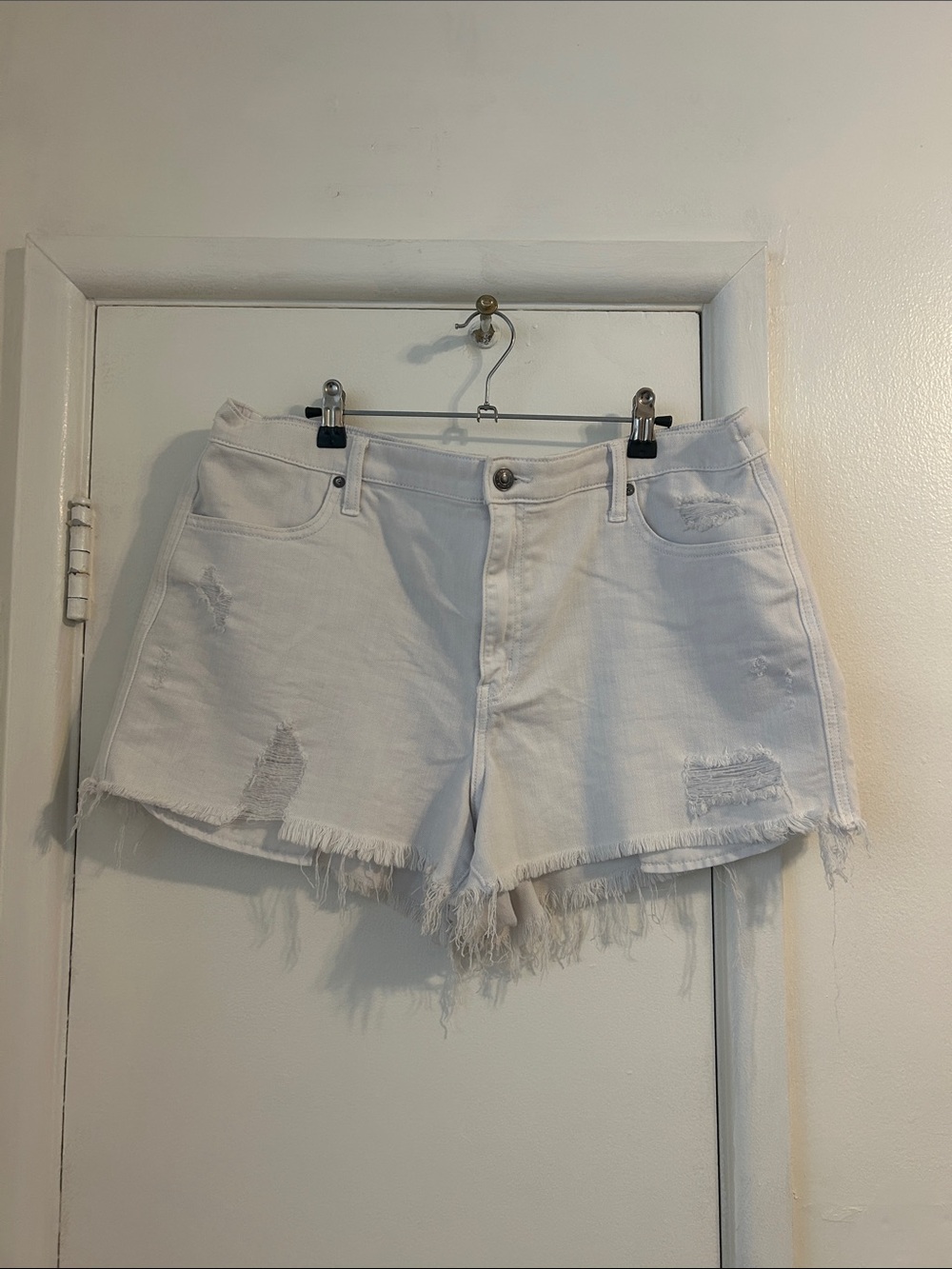 aerie White Distressed Denim Jean Shorts